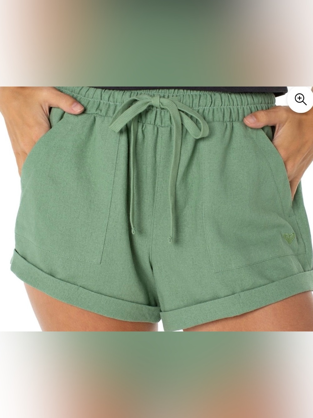 Brand new Women's Drawstring Roll-Cuff Relaxed Shorts in Sage Green size large